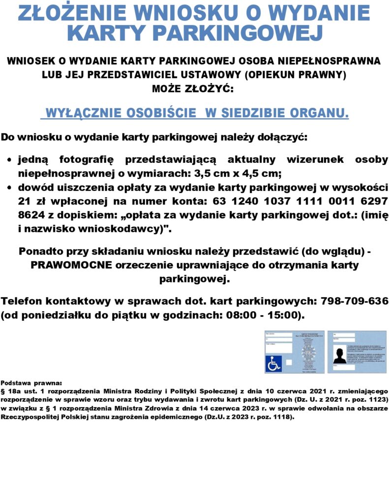 Złożenie wniosku o wydanie karty parkingowej MZON Ruda Śląska informacja page 0001
